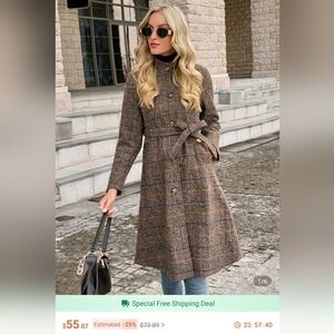 Stylish Plaid Belted Coat